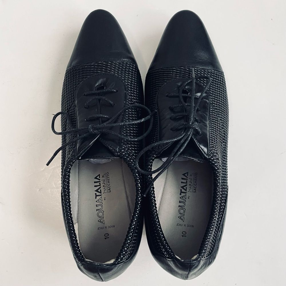 Aquatalia by Marvin K Sacchetto Black Woven Leather Pandora Wedge Pump Sz 10 - Picture 8 of 12